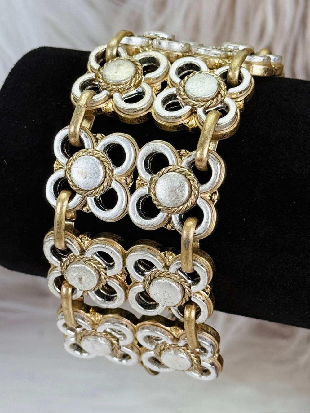 Vintage aged Goldtone and Silvertone Bracelet with Toggle Clasp